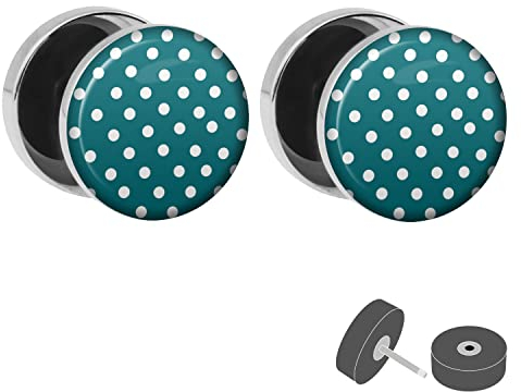 Treuheld® Fake Plug - Polka Dots Petrol | Motiv Ohrstecker zum Schrauben - Anzahl: 1 Paar (2 Stück)