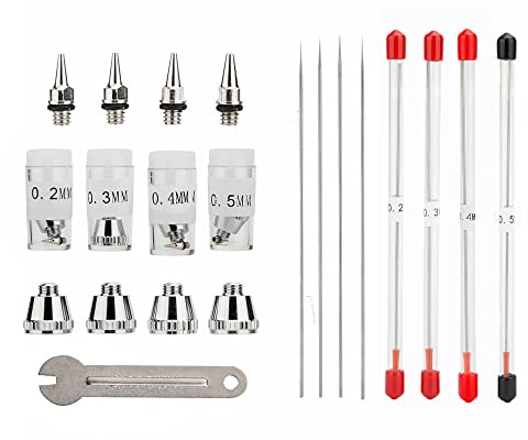 Uouteo Airbrush Needles Nozzle 0.2mm, 0.3mm, 0,4mm,0.5mm Spray Gun Nozzle Needle Tip Replacement Parts for Airbrush Gun