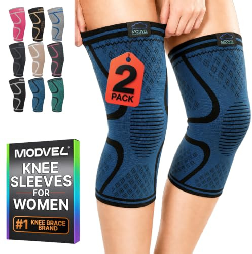 MODVEL Genouillère sport pour Homme et Femme – 2 Pièces Genouillere Ligamentaire Genou, Maintien De Compression Genoux, Genouillères Médicales Pour Arthrose, Course, Soulagement Douleur Genou