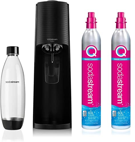SodaStream Terra Sparkling Water Maker, Sparkling Water Machine & 1L Fizzy Water Bottle, Retro Drinks Maker w.BPA-Free Water Bottle & 2x Quick Connect Co2 Gas Bottles for Home Carbonated Water - Black