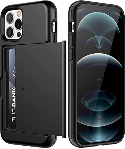 JETech Coque Portefeuille pour iPhone 12 Pro Max 6,7 Pouces avec Porte-Cartes, Housse Étui de Protection Téléphone Double Couche Antichoc, Fente Cachée Coulissante (Noir)