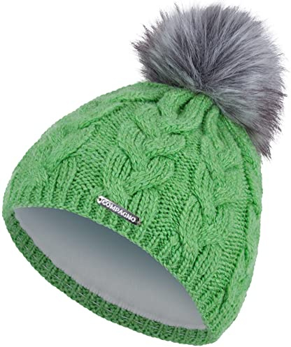 Compagno Strickmütze Mütze Damen Wintermütze Bommelmütze Norwegen Zopfmuster gefüttert Winter Fleece Futter Beanie 98