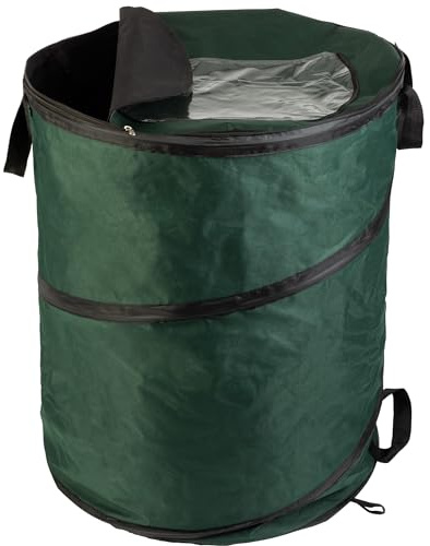 Wakeman Outdoor Trash Can - 46-Gallon Collapsible Garbage Can with 3 Stakes - Pop Up Trash Bin for Camping, Storage, or Yard Waste Outdoors (Green)