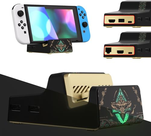 eXtremeRate AiryDocky DIY Kit, Coque de Remplacement pour Nintendo Switch Dock, Coque Redessinée Portable pour Dock Compatible avec Nintendo Switch & OLED Version, Totem of Kingdom Noir
