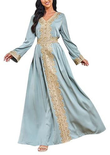 Duohropke Kleider Damen Muslim Loose Floral Bedruckte Robe Kleidung Abaya Islamic Arab Kaftan Muslimische Islamische Druck Elegant Slim Lang Kleid Maxikleid Langarm Dubai