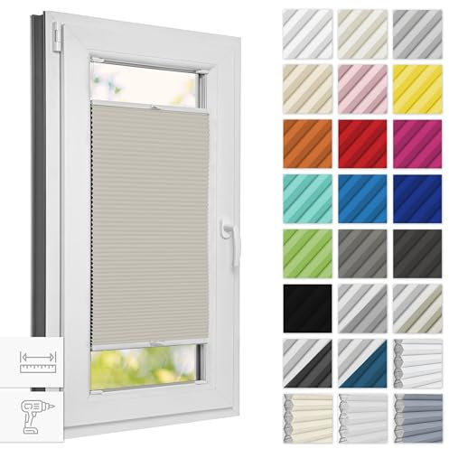 Estika Wabenplissee mit Bohren verdunkelung 45 cm x 120 cm - Waben: Beige - Weiß - Rollos für Fenster, Jalousien Fenster für innen, Raffrollo, Fenster plissee