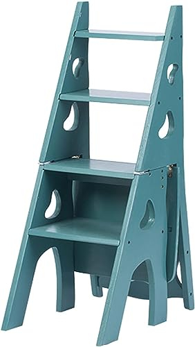 Tragbarer klappbarer Tritthocker aus Holz – 2-in-1 umwandelbarer Klappstuhl mit 4 Stufen – ideal für Heimbibliothek, Blumenständer – multifunktionale Trittleiter, praktisches und platzsparendes Desi