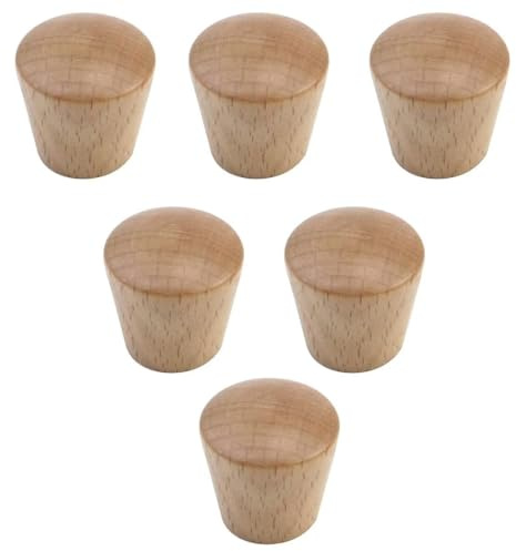 HDJNal 6PCS Cone Shape Walnut Wood Drawer Cupboard Knobs, Natural Wood Kitchen Cabinet Knobs Pulls Handles, 0.98 x 1.1