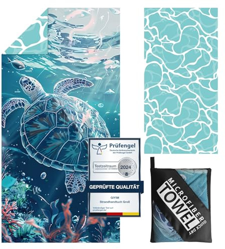 Giyim Strandhandtuch Groß - 180 x 100 cm Strandtuch Mikrofaser mit Tasche, Saugfähig und Schnell Trocknende Strandtuch, Weiches & Leichtes Beach Towel für Strand, Schwimmen (Schildkröten)