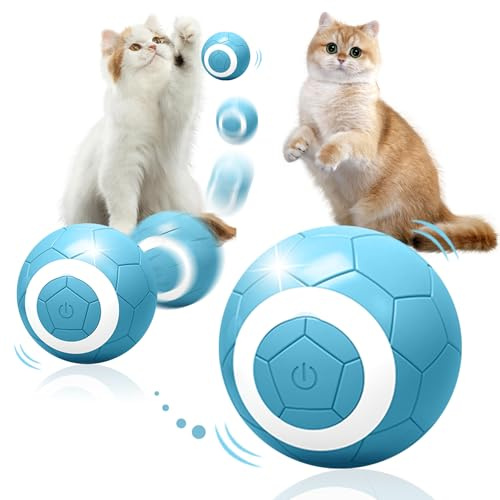Katzenspielzeug Elektrisch Katzenball mit LED Licht, Katzen Spielzeug, Automatischer 360 Grad Rollbal Interaktives Katzenspielzeug Ball mit USB Wiederaufladbarer, Interaktiver Katzenball (Blau)
