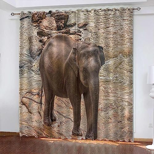 Vorhang Kinderzimmer Tierischer Elefant Kinder Vorhänge Mit Ösen Polyester Gardinen Thermovorhang Blickdicht Ösenschal Kindergardinen Für Wohnzimmer Schlafzimmer, 2Er Set,-0O1V9F0W1Z1