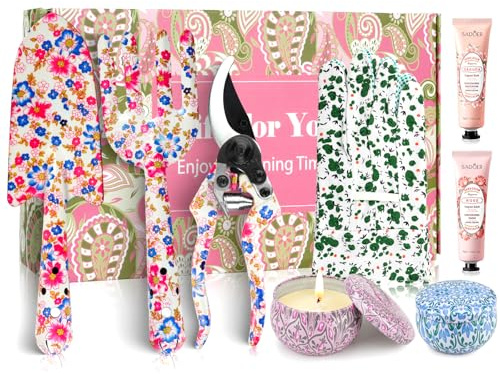 Set di attrezzi da giardinaggio per donne, set di attrezzi da giardino con stampa floreale, forchetta e cazzuola, guanti per candele, crema per le mani, regalo di compleanno per mamma, pensionamento,