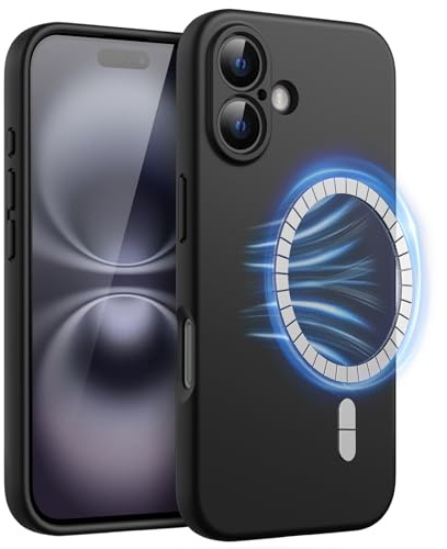 JETech Magnetische Silikon Hülle für iPhone 16, Schwarz | Kompatibel mit MagSafe, Seidig Weiches Gefühl, Vollständiger Kameraschutz, Stoßdämpfende Handyhülle
