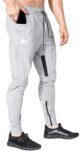 ZENWILL Pantalon Chandal Hombre Cremallera Bolsillos Pantalones Largos Gimnasio de Algodón Hombres Cómodo Deporte Entrenamiento Joggers(Gris Claro,M)