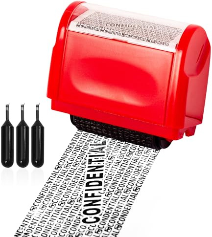 Stämpel för adressblockerare, identitetsstöldskydd, rullstämpel för integritet, säkerhetsstöldskydd, persondata, försvarare, rullstämpel (röd, L)