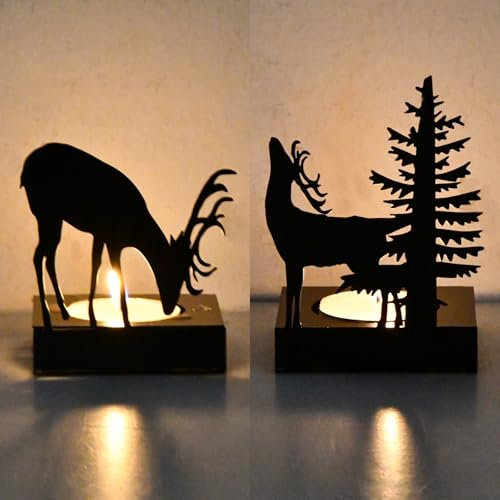 Volumoon 2 pcs Bougeoirs de Noël en Forme de Renne, Mini Bougeoir Noir en Métal pour Bougie 4 cm, Bougeoir en Fer de Table, Centre de Table de Noël, Décoration de Maison d'art pour la Maison (A)