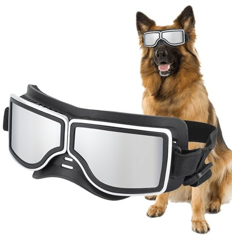 Schutzbrille für Hunde,Hundebrille große Rassen | UV-Schutzbrille mit verstellbarem Riemen für Hunde,Wind-, Staub- und Nebelschutz, Augenschutz, Haustierbrille für Motorradfahren, Reiten,