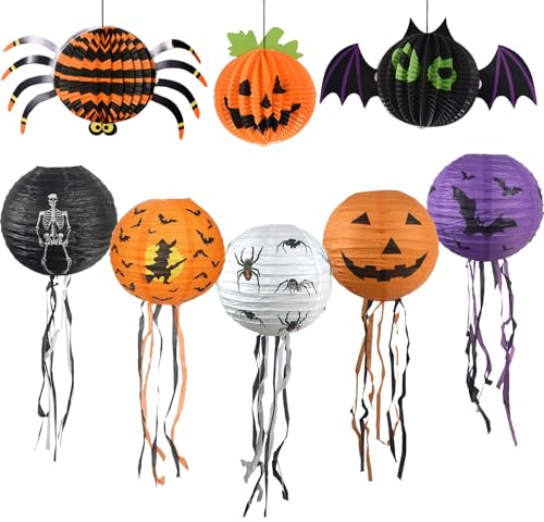 Decorazioni 8 Pezzi Carta Lanterne Decorative Halloween per Casa e Giardino - Ideali per Addobbi Esterni, Decorazioni Halloween Carta