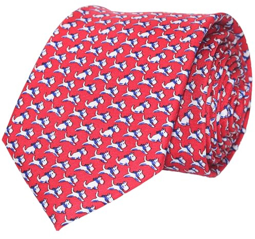 WITZROYS Cravates 100 % soie pour homme faites à la main avec motifs d'animaux imprimés + coffret cadeau, Chiens - Blanc sur rouge, Regular Length - 59