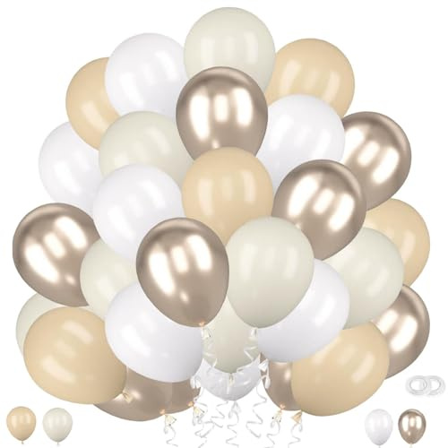 60 Stück Sandweiße Luftballons, 12 Zoll Champagner Gold Mattes Ballon Aprikose Latex Ballons Mattes Weiß Helium Balloon für Boho Geburtstag Hochzeit Party Baby Shower