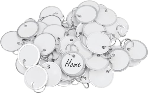 Uniclife 10 piezas de etiquetas para llavero de 2 pulgadas con etiquetas de plástico para llavero, etiquetas de papel en blanco cuadriculado, cubiertas transparentes y anillos divididos