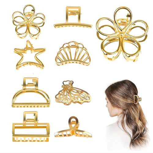 Shirene Gold Kleine Haarklammern, 8 Stück Metall Haaraccessoires Vielseitige Haarspange Klein für Frauen Dickes und Dünnes Haar für den Täglichen Gebrauch Mini Haarspangen