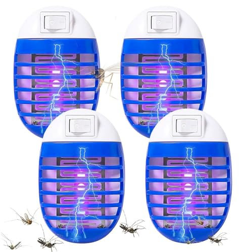 4 Pezzi Lampada Antizanzare Elettrica, Lampada Antizanzare con Luce UV Zanzariera Elettrica Luce Led Alto-efficiente Trappola Uccidi Zanzare Lampade Antizanzare per Camera da Letto,Sala da Pranzo
