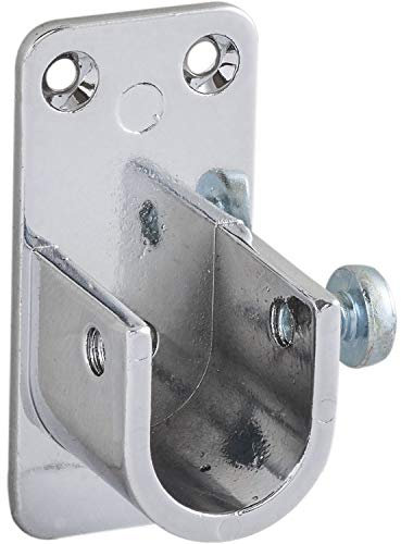 HWS Support ovale pour rail de penderie 30 x 15 mm, zamak chromé, support pour tringle à vêtements