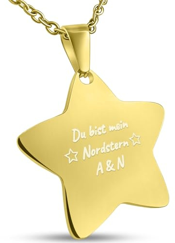Hanessa Personalisierte Kette mit Gravur Edelstahl 50 cm mit Anhänger Stern - Personalisierte Geschenke für Kinder und Erwachsene - Halskette Damen Herren Mädchen Jungen