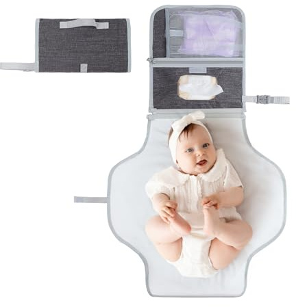 Queenshin Baby Wickelunterlage für Unterwegs,Tragbare Wasserdichte Faltbare Wickelunterlage,Reise Windeltasche,Kombinierbare Abnehmbare Wickeltasche Organizer (Grau)