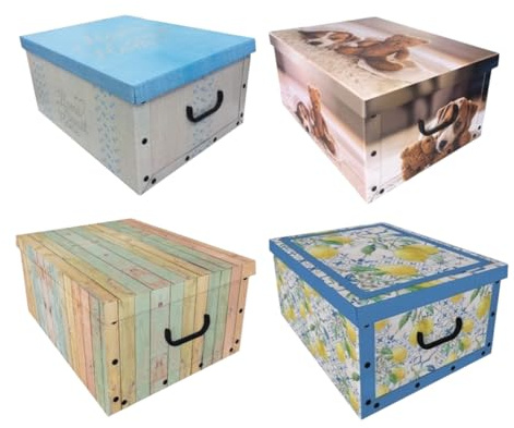 Generico Bdit Accessori -4pezzi Scatola per Armadio in Cartone con Coperchio, Organizer per Vestiti e Biancheria, per Cambio Stagione o Regali – Grande 40x50x25 cm – Colore Casuale