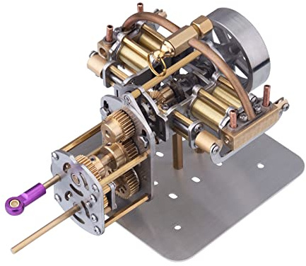 TBRICKFUNR Ångmotor modellkit, mini horisontellt motsatt fyra cylindrar ångmotor med växellåda för små ångmodeller fartyg utan panna, fysikexperiment för vuxna