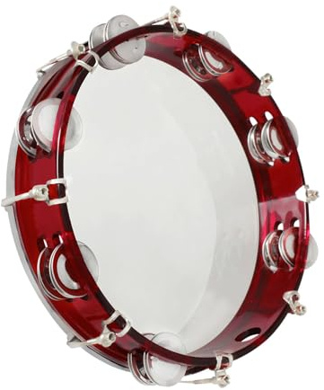 Tamburine für Erwachsene, Tamburin für Kinder Handheld Tambourin Doppelreihe Tamburin Drum (Rot)