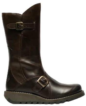 Infinity Leather Botas FLY MES 2 de Piel con Plataforma, Cremallera y Tacón de Cuña, Color Marrón, Para Mujer