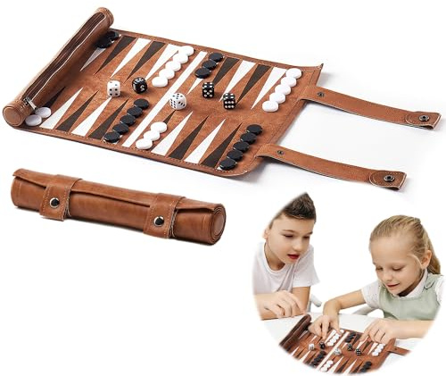 KBIBCK Backgammon Spiel Set, Reise Backgammon, Backgammon Brettspiel, Brettspiel mit Schachfiguren und Würfeln, Tragbares Reise Backgammons Set für Erwachsene, Kinder, Camping-Enthusiasten (32 x 26cm)