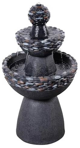Teamson Home Garden Outdoor Water Feature 3-Tier Pedestal Water Fountain Dark Grey Stone Finish