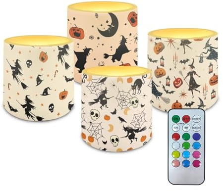 Luarisgur Halloween Day Candles Outdoor Waterproof Flameless Candle with Remote & Timer, All Saints' Day Battery Operated 3D LED Witch Broomstick Pillar Candles for Hallowe'en Home Decor