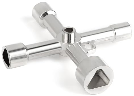 Llave universal de 4 vías con 5 tamaños (7 mm, 10 mm, 12 mm, 13 mm, 18 mm), Herramienta multifunción para armarios eléctricos, contadores de gas, agua, electricidad, ascensores, calefacción