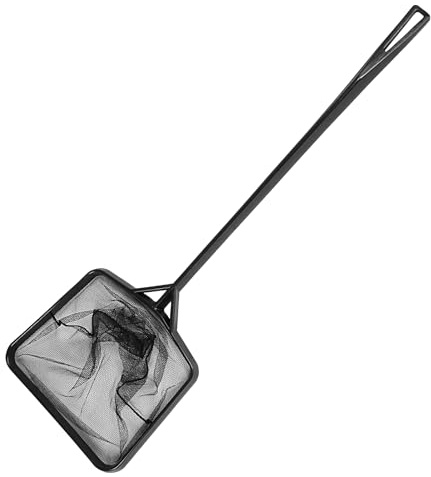 Akvarienät med utdragbart långt handtag – 60 cm långa handtag i rostfritt stål | Avfall skimmer – rengöringsnät för fisktankar, enkel avlagring borttagning för vattenunderhåll