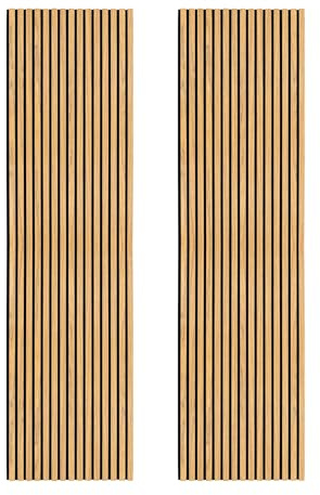Acoustic Slat Wall Panels x 2 Oak Luxury 3D Wood Veneer Modern Decorative Feature Media Slatted Panelling Interior Wall Ceiling 2400 x 600mm Felt Backing Sound Absorbing Easy Installation Fixing Kit