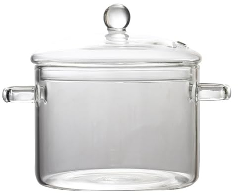 JECOMPRIS Olla Sopera de Vidrio Transparente, Ensaladera de Vidrio Calefactora con Tapa, Utensilios de Cocina (1350 Ml)