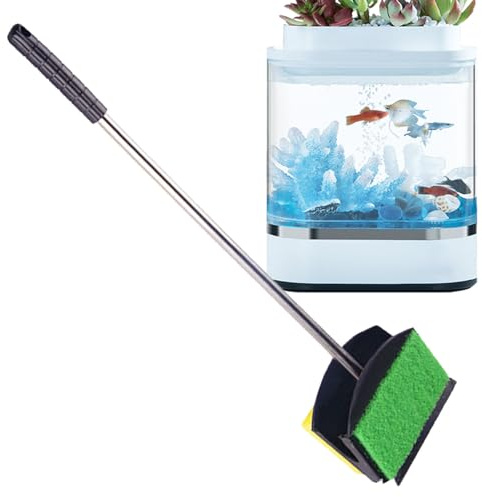 Aquarium alger skrapa - dubbelsidig rengöringsborste renare skrubber, akvariumborstar alger skrubber borste lång handtag rengöring