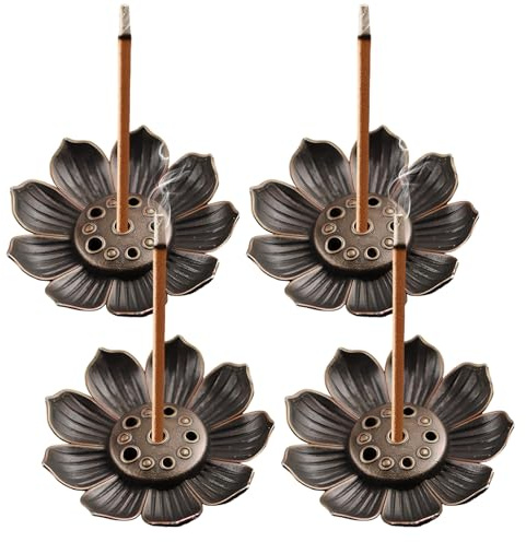 4 Pcs Lotus Incense Holder with 6 Holes, Mini Lotus Incense Stick Holders, Incenses Burner Holders, Joss Stickholder, Alloy Material, for Office, Home, SPA, Yoga, Tea House