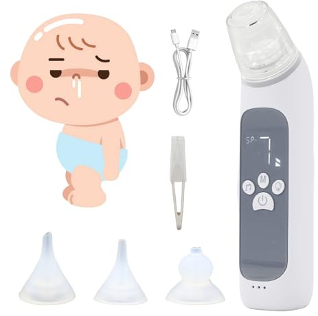Baby-Nasensauger | Wiederaufladbarer elektrischer Nasensauger mit 3 Saugstufen, 3 Silikon-Spitzengrößen, Musik- und Lichtfunktion (Grau)