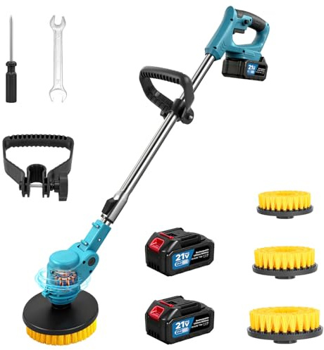 Lightasea Elektrische Reinigungsbürste,Elektrische Reinigungsbürste Haushalt,21V Electric Spin Scrubber,mit langem Griff,mit 2 Batterien,3 Bürstenköpfen,für Küche, Badezimmer, Wand, Badewanne, Fliesen