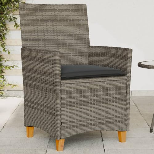 Owoxanthellate Gartenstühle 2er Set Graue Poly-Rattan Sessel 59 x 61 x 90 cm mit Akazienholz Armlehnen und abnehmbaren Sitzkissen für Terrasse Balkon Camping Outdoor