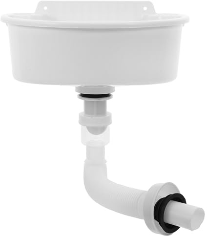 HOMSFOU Mini Lavabo da Parete in Plastica Bianco 31x22 Cm con Tubo Scarico Anti-odore 75 Cm, Lavandino Compatto senza Trapano per Bagno, Dormitorio, Camper e Garage