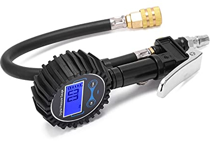 ACOGEDO Digital Däcktrycksmätare med LCD-bakgrundsbelysning, Snabbkopplingspump och Deflator för Bilar, Motorcyklar och Lätta Lastbilar – PSI/KPa/Bar/Kgf/cm²