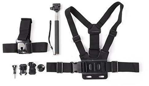 Palo de Selfie para Deportes al Aire Libre, Monopod Ajustable con Correa de Pecho Negra, Soporte para Cabeza - Compatible con Cámara Deportiva, Estable y Versátil, Ideal para