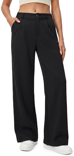 Enmain Pantalones Mujer Vestir Verano Cintura Alta Elástico Pierna Recta Ancha Antiarrugas Pantalon Palazzo Fluido Largo Ligeros Suelto Cómodo Mujer Elegante Casual con Botón Bolsillos